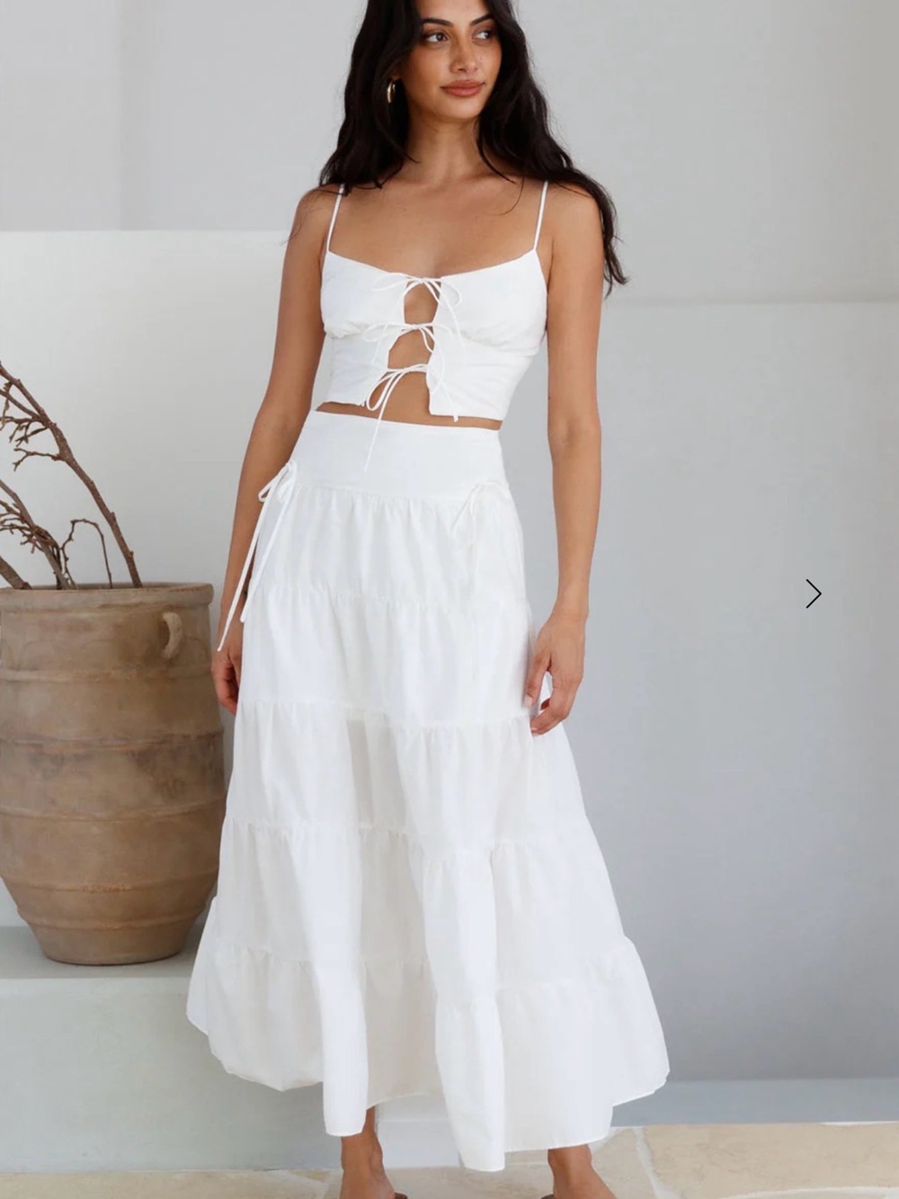 Hello Molly | White Tiered Maxi Skirt & Top Set